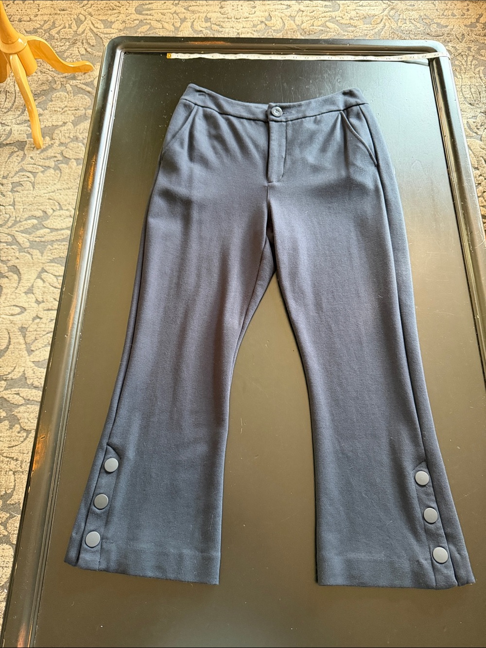 Cabi kick flare Navy Button Hem Cropped Pants